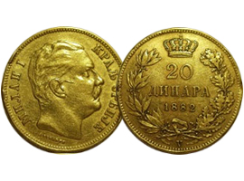 Golden coin of King Milan I Obrenovic – Serbia