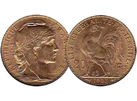 French gold coin Marianne - rooster